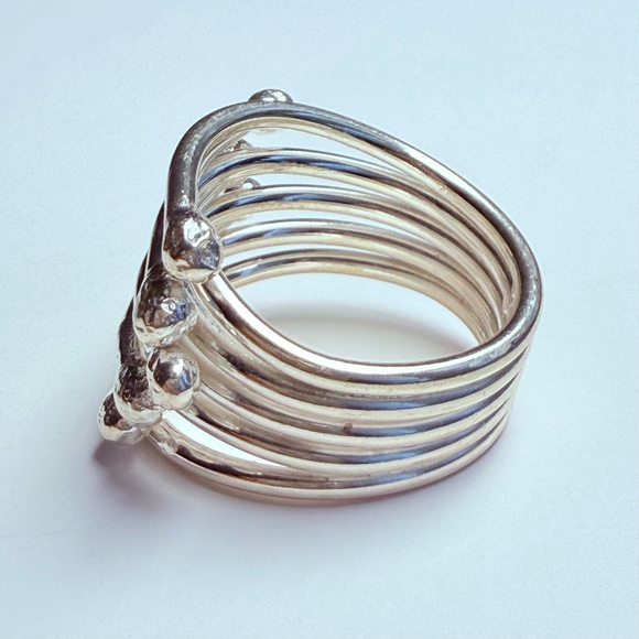 Modernist 10 Link Stack 17mm Band Sterling Silver 925 Artisan Abstract Ring - Picture 5 of 11